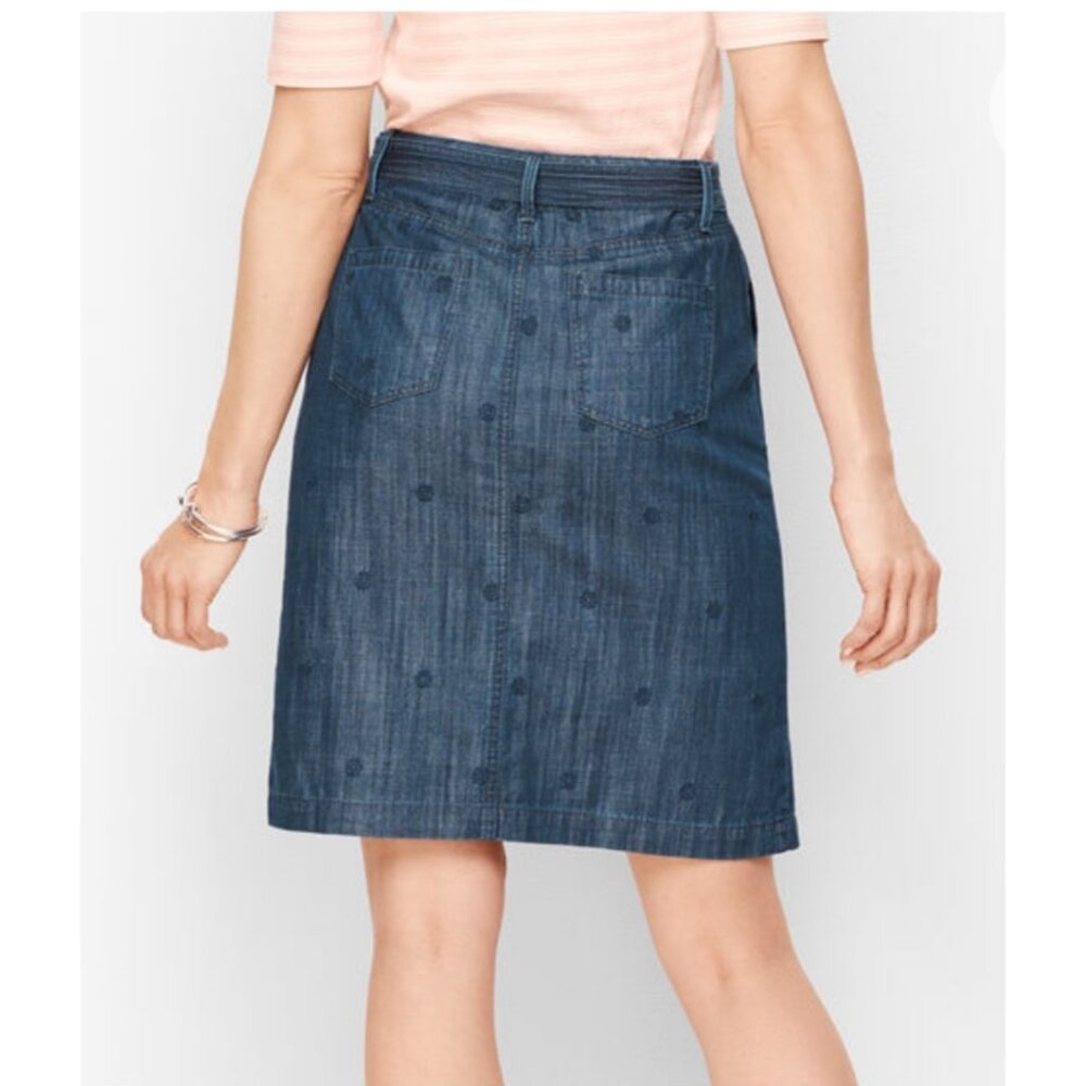 Talbots Embroidered Daisy A-Line Skirt Chambray Blue 8P - Picture 2 of 13